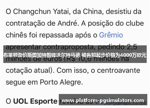 布莱顿询价斯图加特前锋沃尔特马德 被告知起步价格为4000万欧元