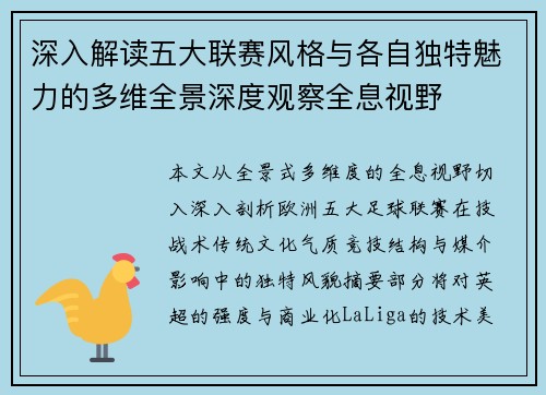 深入解读五大联赛风格与各自独特魅力的多维全景深度观察全息视野